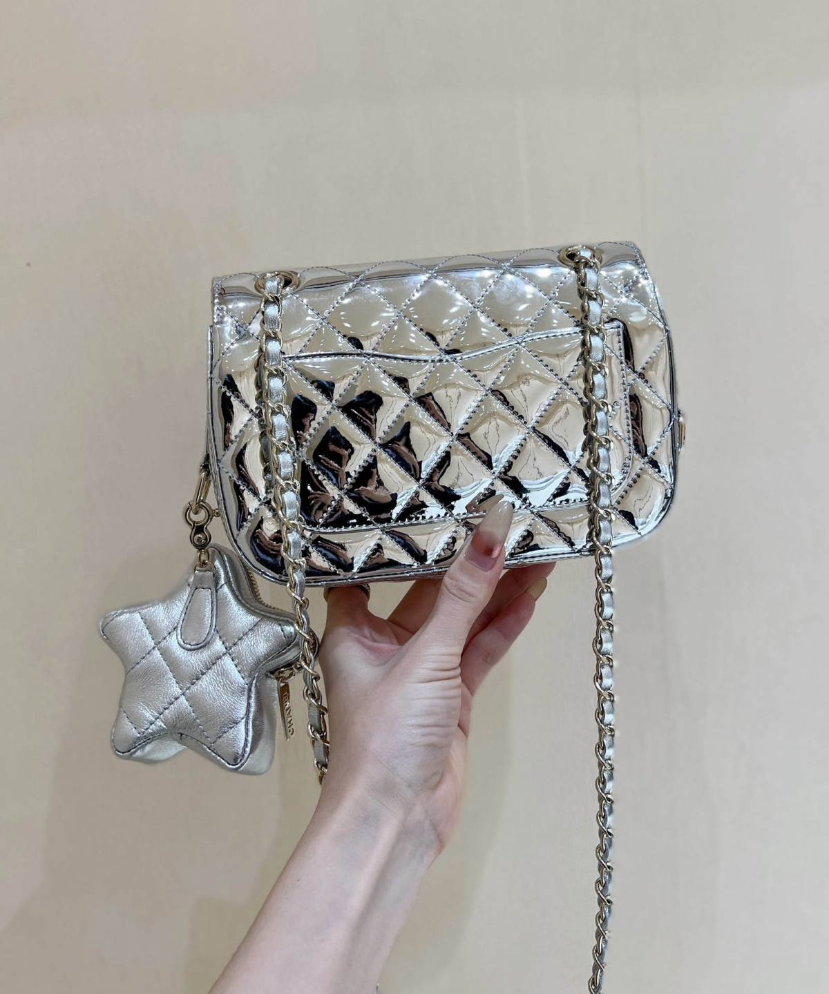 Exploring Ellebag’s Top-Grade Replica of the Chanel Classic Flap Chain Bag: A 12.5cm x 19cm Shiny Silver Edition with Gunmetal Hardware(2025 Mar Updated)-最好的質量假路易威登包網上商店，複製設計師包 ru