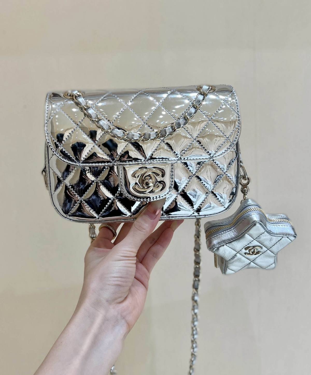 Exploring Ellebag’s Top-Grade Replica of the Chanel Classic Flap Chain Bag: A 12.5cm x 19cm Shiny Silver Edition with Gunmetal Hardware(2025 Mar Updated)-最好的質量假路易威登包網上商店，複製設計師包 ru